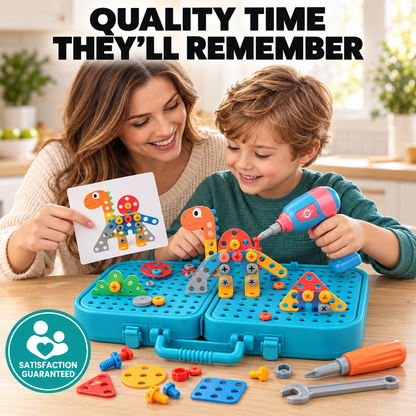 Kids Construction Play Set Toy Drill, Screws & Building Board for Fine Motor Skills