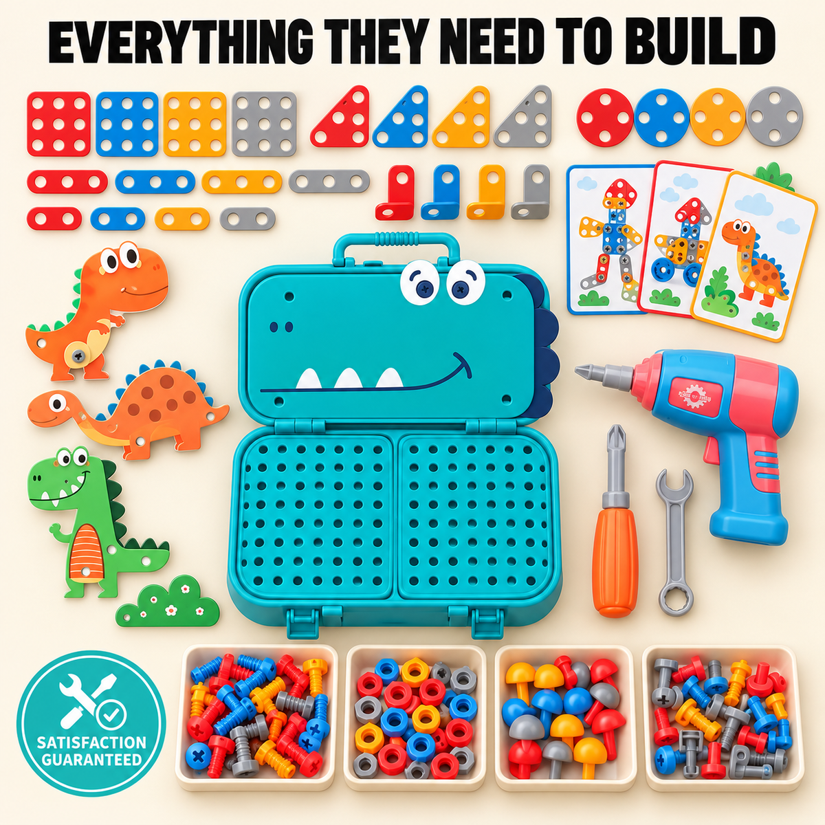 Kids Construction Play Set Toy Drill, Screws & Building Board for Fine Motor Skills